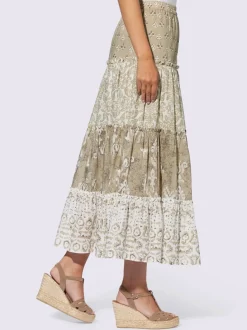 Jupe à niveaux en coton avec motif ethnique et volants