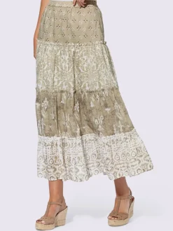 Jupe à niveaux en coton avec motif ethnique et volants