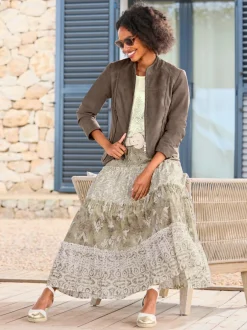Jupe à niveaux en coton avec motif ethnique et volants