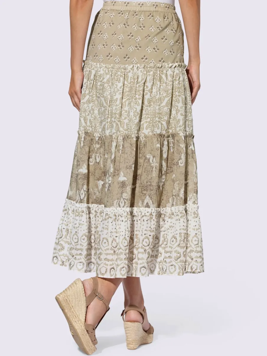 Jupe à niveaux en coton avec motif ethnique et volants