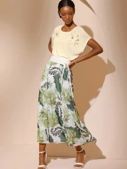 Jupe à panneaux florale avec taille élastique confortable