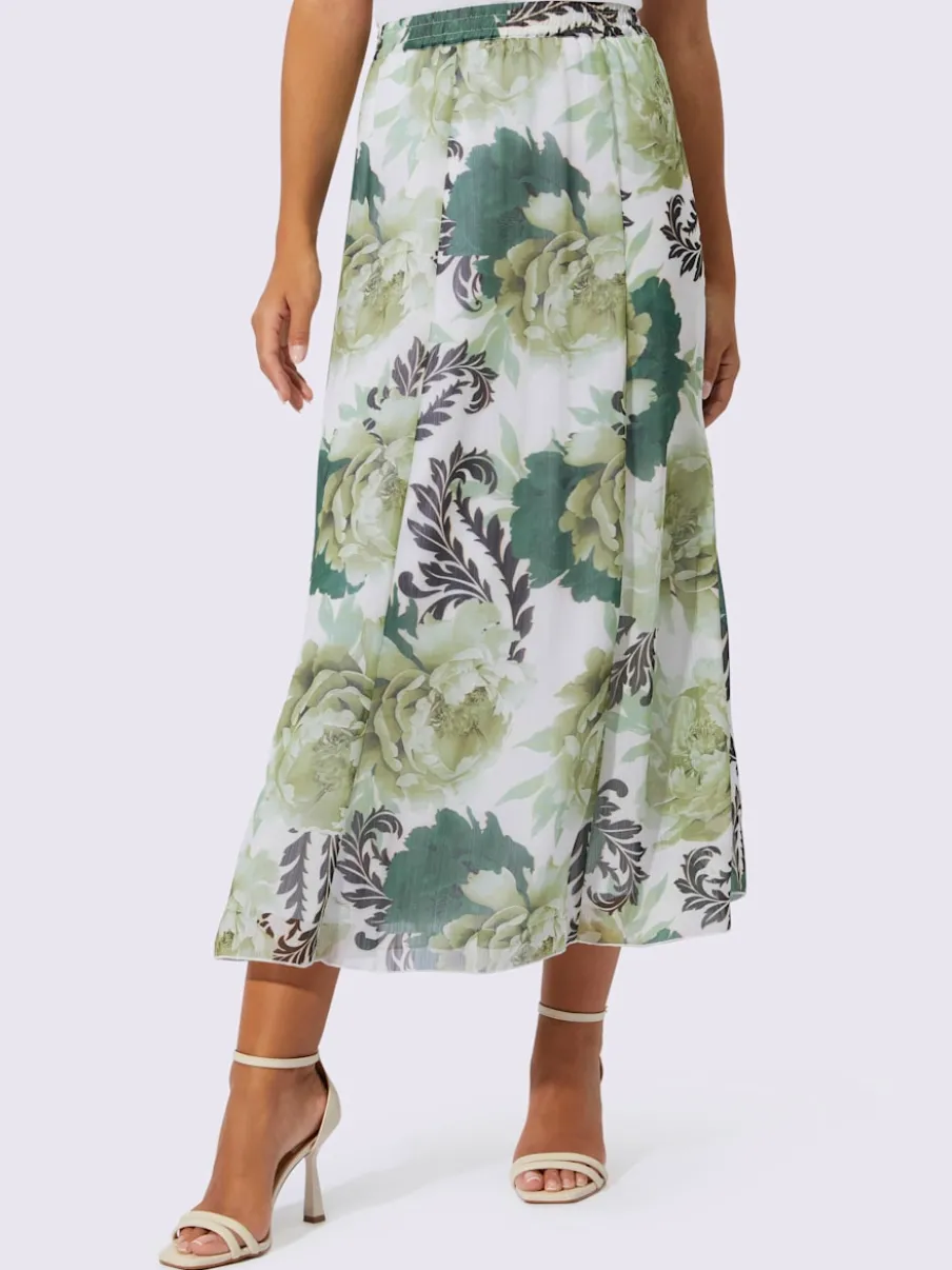 Jupe à panneaux florale avec taille élastique confortable
