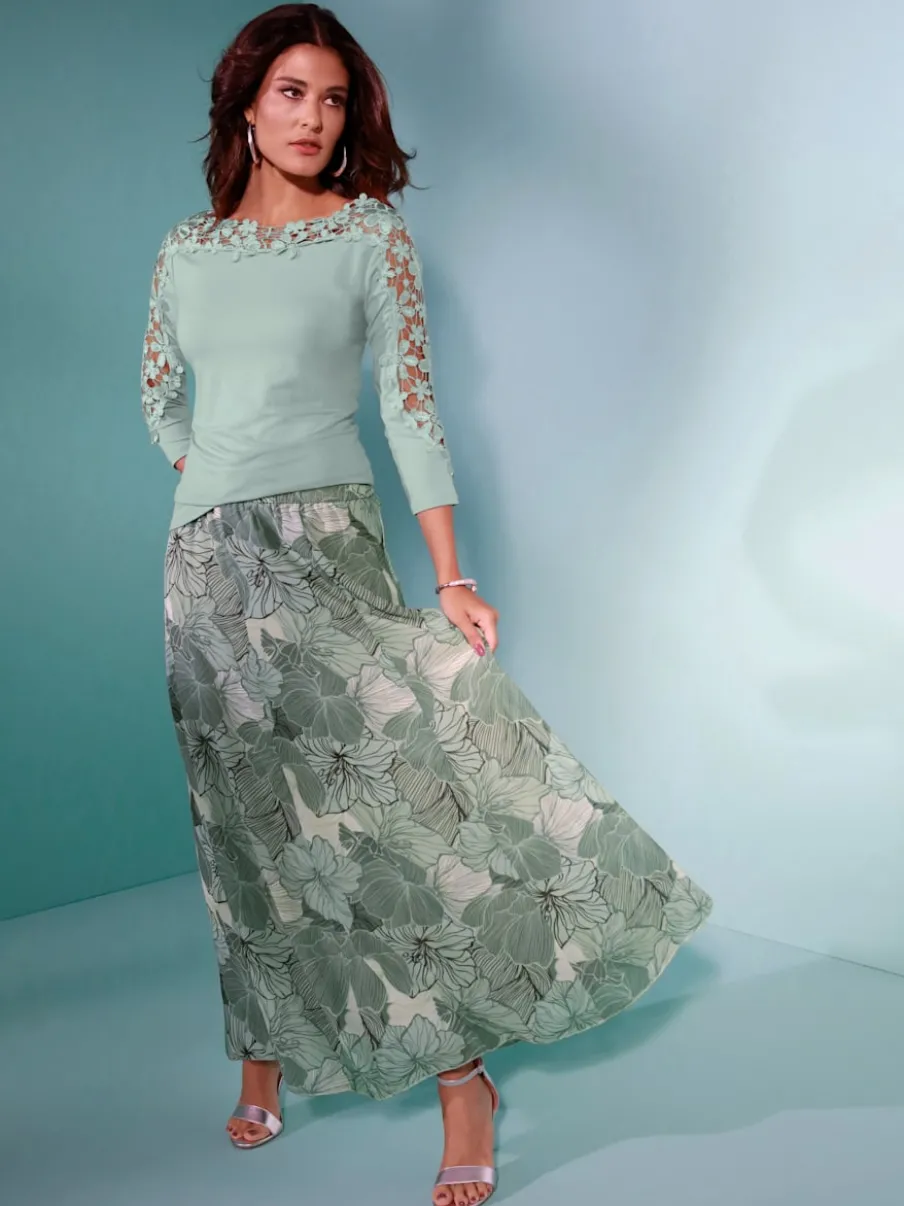 Jupe à panneaux fluide imprimé floral avec ceinture élastique
