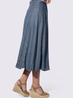 Jupe à panneaux évasée imitation jean avec ceinture glissière au dos