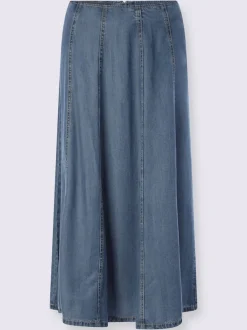Jupe à panneaux évasée imitation jean avec ceinture glissière au dos