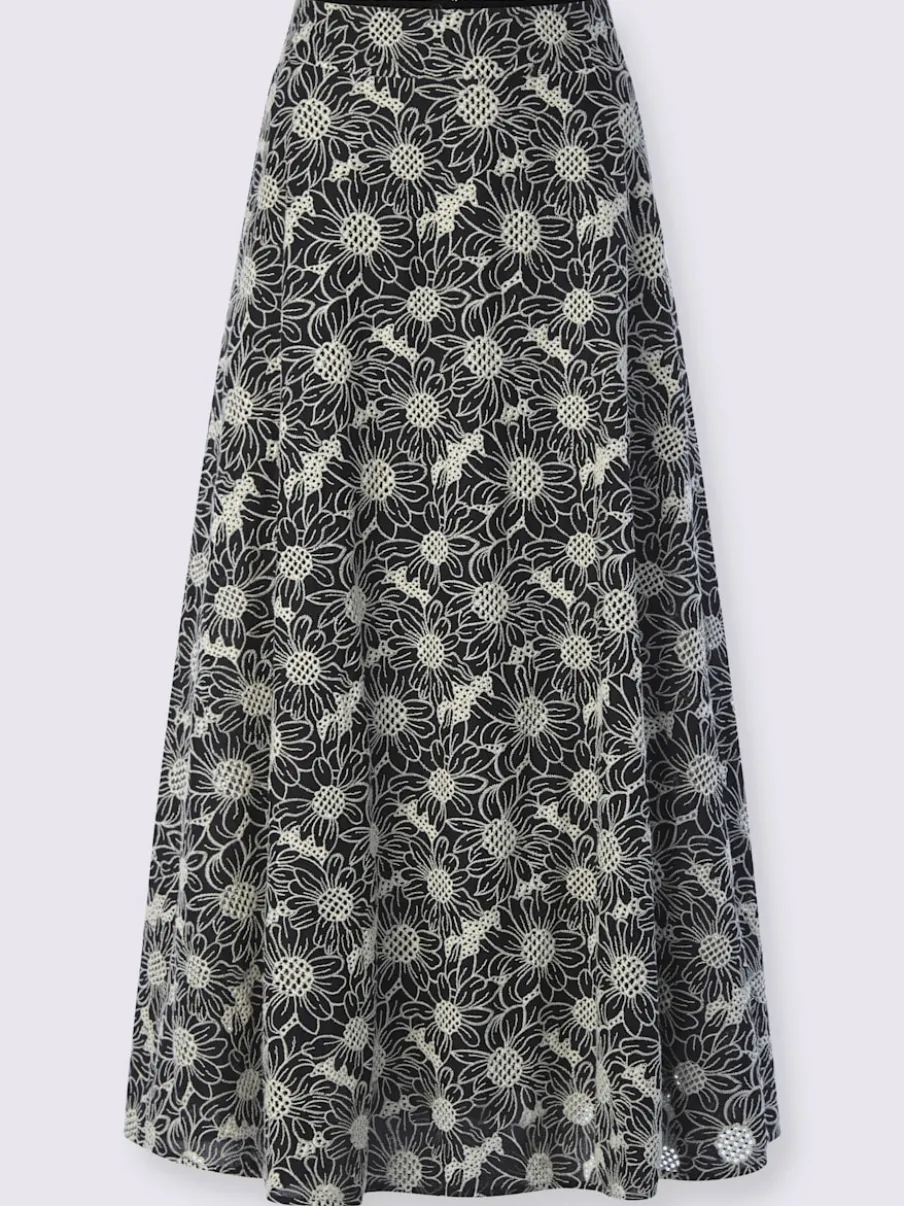 Jupe tissée avec motifs floraux et coupe évasée