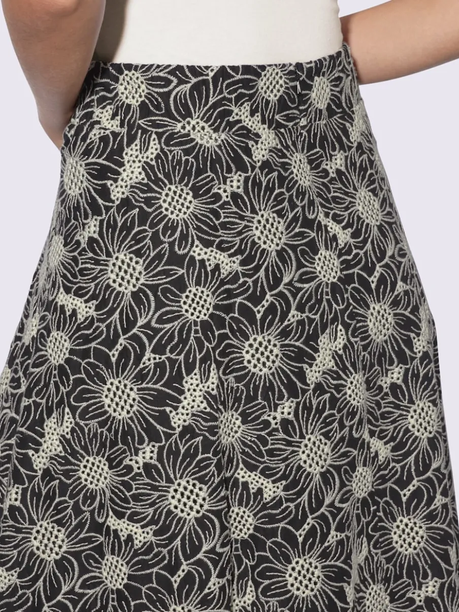 Jupe tissée avec motifs floraux et coupe évasée