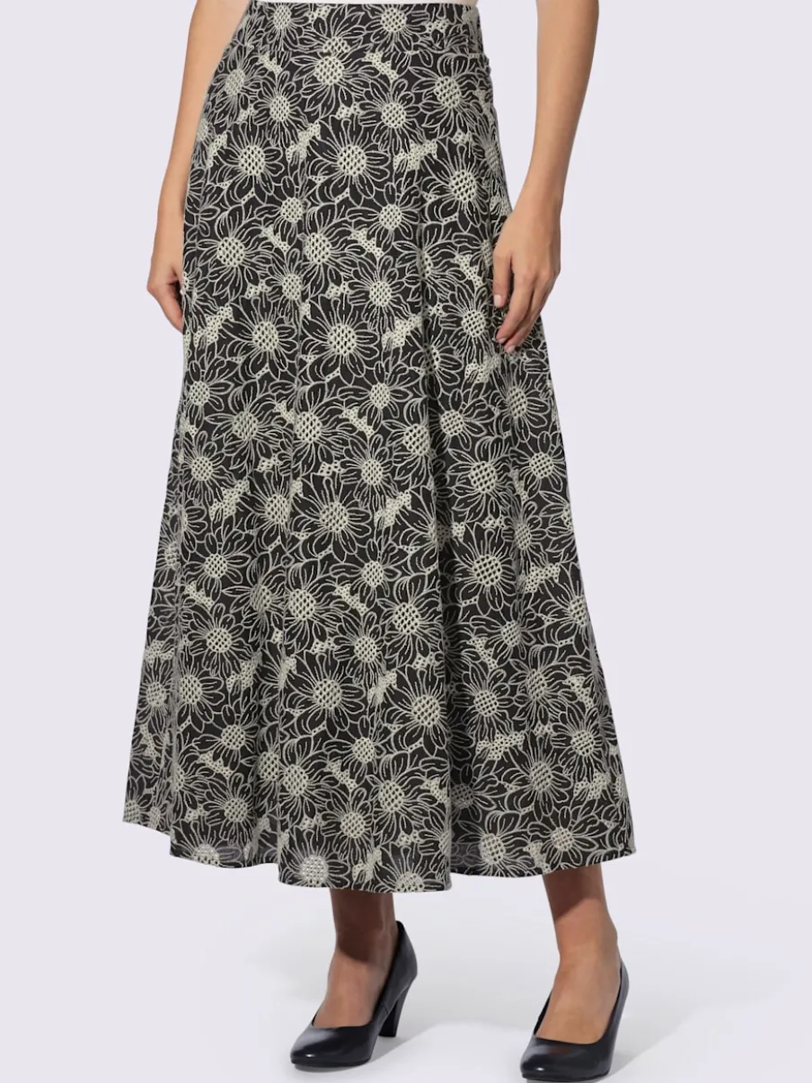 Jupe tissée avec motifs floraux et coupe évasée
