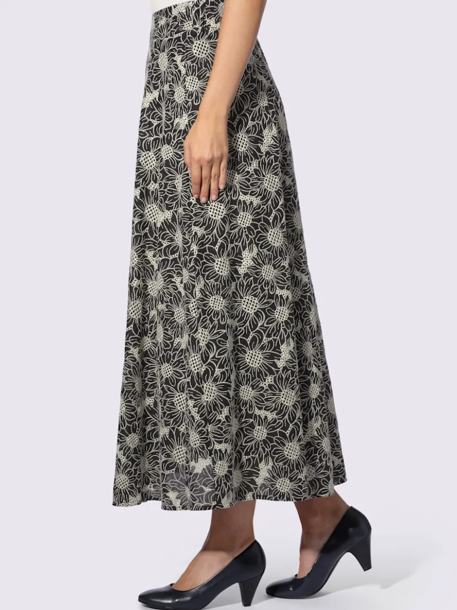 Jupe tissée avec motifs floraux et coupe évasée