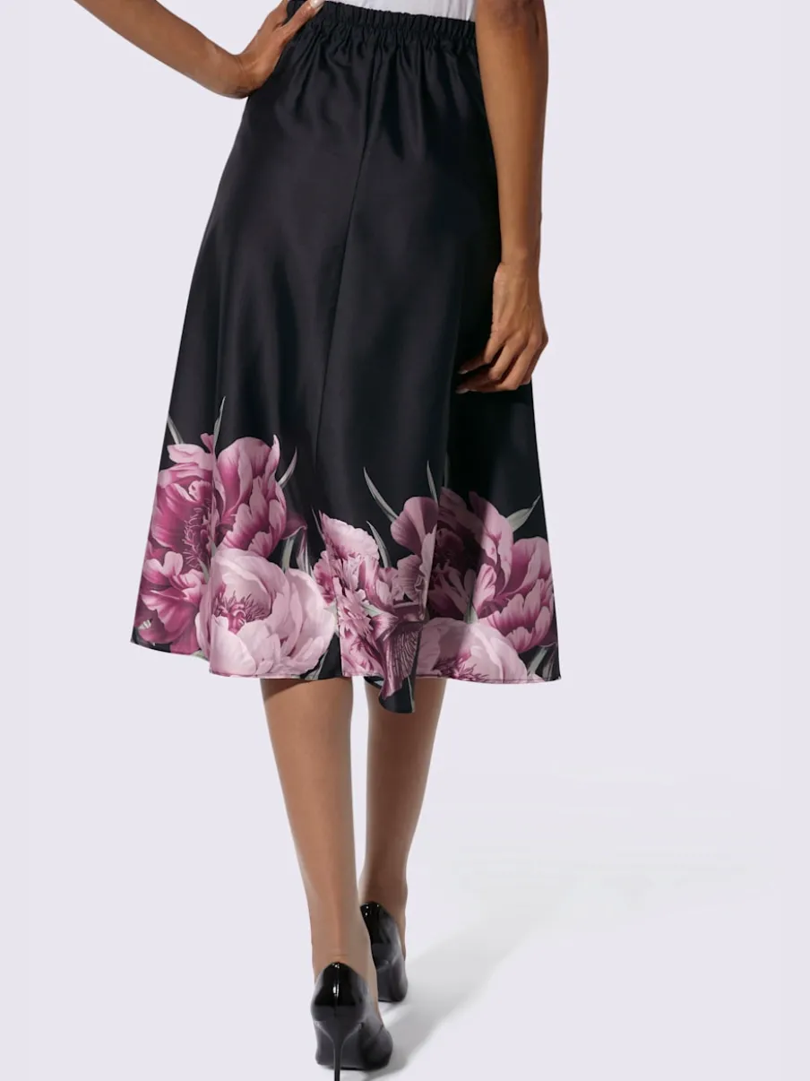Jupe tissée évasée avec ceinture élastique et bordure florale