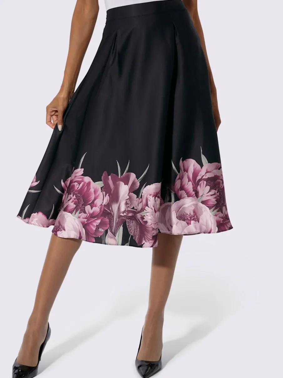 Jupe tissée évasée avec ceinture élastique et bordure florale