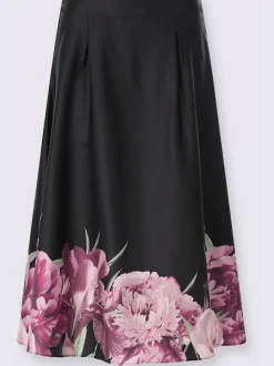 Jupe tissée évasée avec ceinture élastique et bordure florale