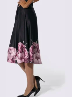 Jupe tissée évasée avec ceinture élastique et bordure florale
