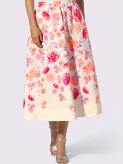 Jupe évasée avec motif floral et poches latérales