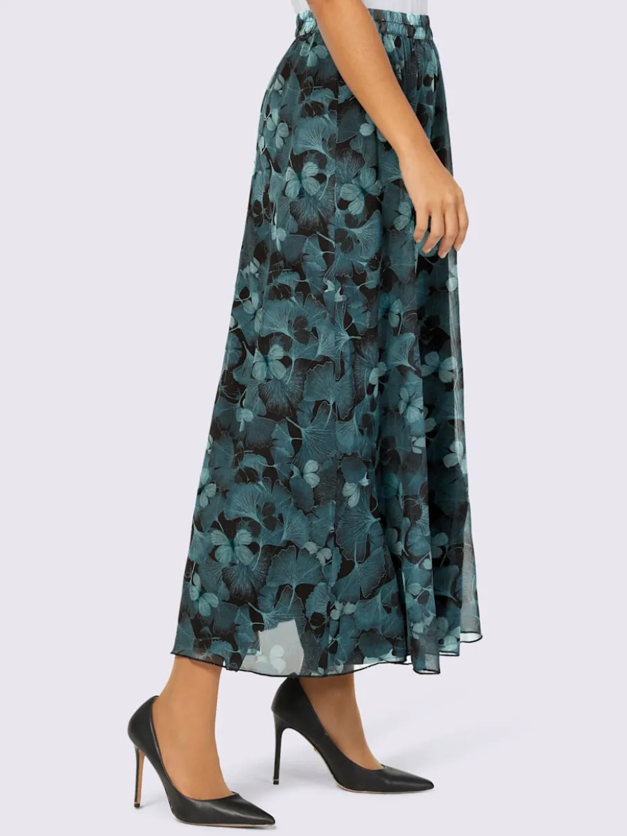 Jupe évasée avec motifs floraux et doublure viscose