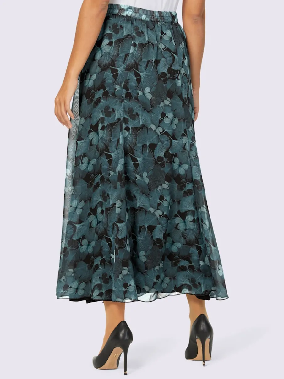 Jupe évasée avec motifs floraux et doublure viscose