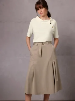 Jupe évasée à ceinture large avec poches plaquées