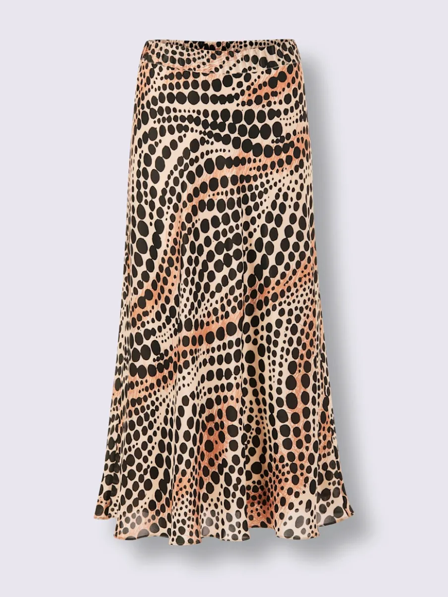 Jupe évasée en soie et viscose avec imprimé graphique