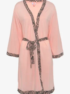 Kimono avec bordure contrastée à motifs sur le bord avant et à la finition des manches