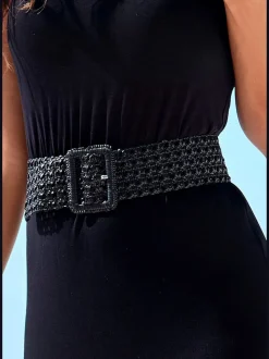 Large ceinture en imitation cuir avec boucle tonale