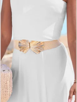 Large ceinture élastique avec boucle décorative et détails dorés