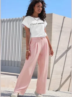 Large pantalon en tissu avec détail décoratif à la ceinture