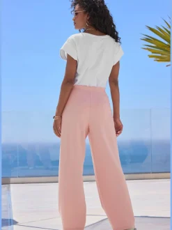 Large pantalon en tissu avec détail décoratif à la ceinture