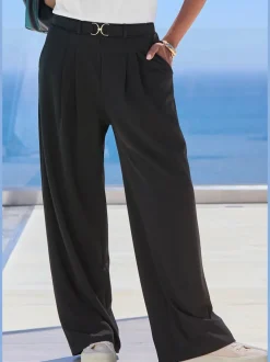 Large pantalon en tissu avec détail décoratif à la ceinture