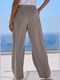 Large pantalon en tissu avec détail décoratif à la ceinture