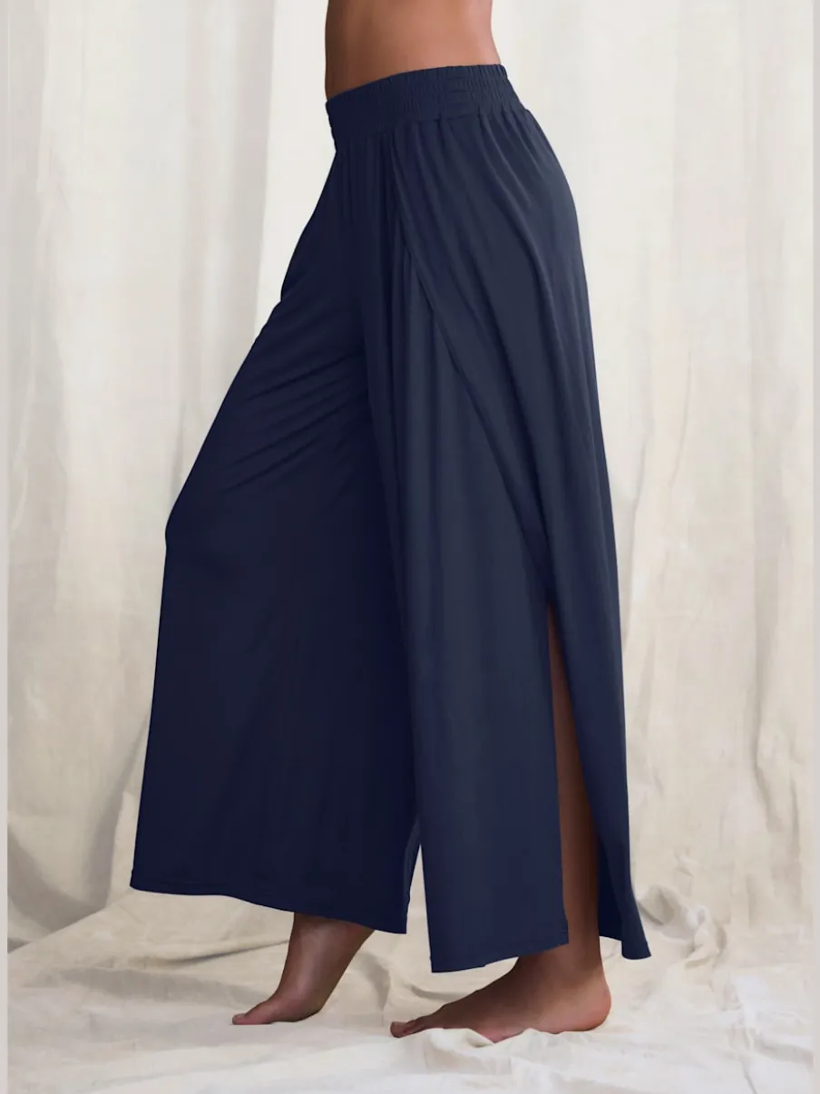 Large sarouel doux avec ceinture élastique fluide et chevauchants