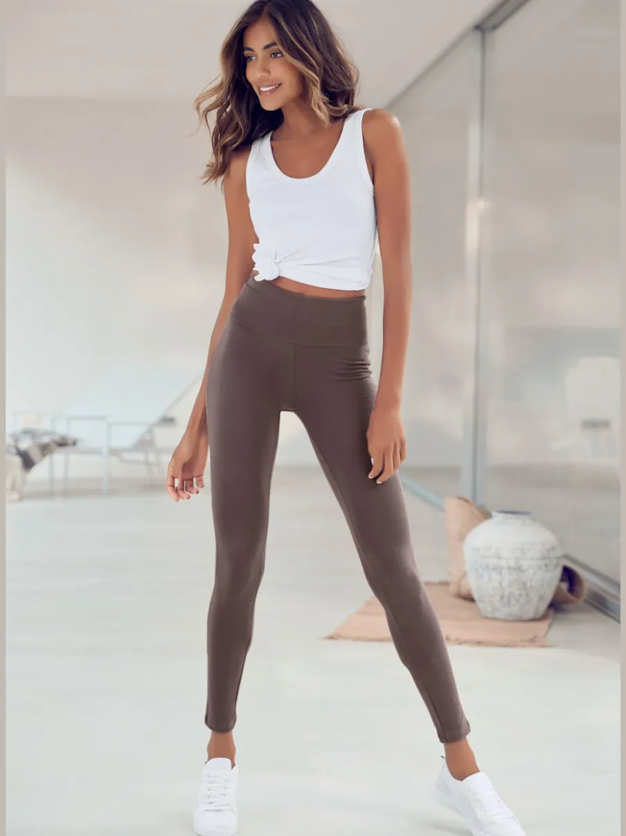 Legging confortable avec large bord-côte en coton et élasthanne