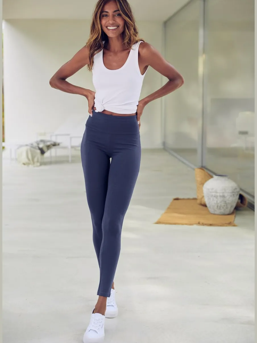 Legging confortable avec large bord-côte en coton et élasthanne
