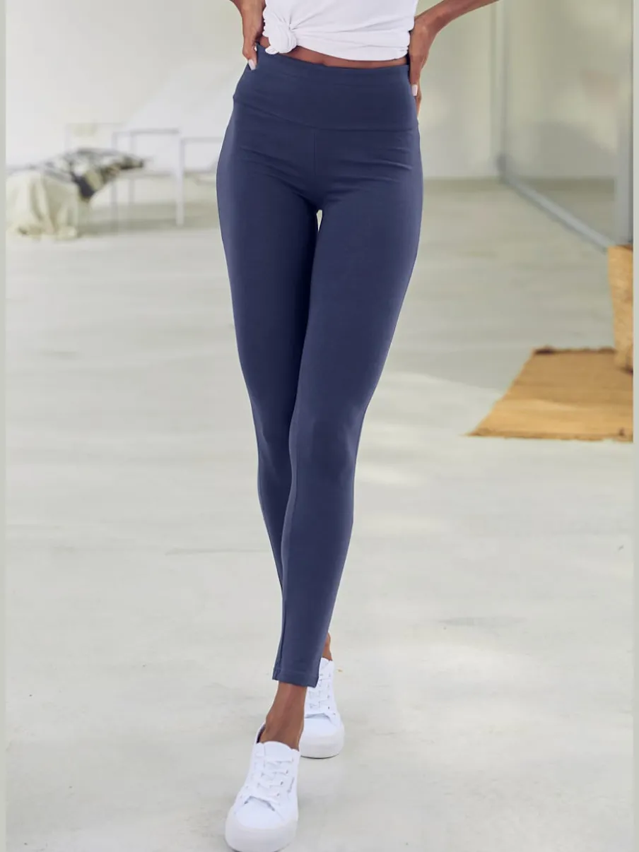 Legging confortable avec large bord-côte en coton et élasthanne