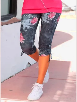 Legging corsaire 3/4 floral avec ceinture élastique et laçage ajustable
