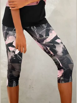 Legging corsaire imprimé avec large ceinture élastique