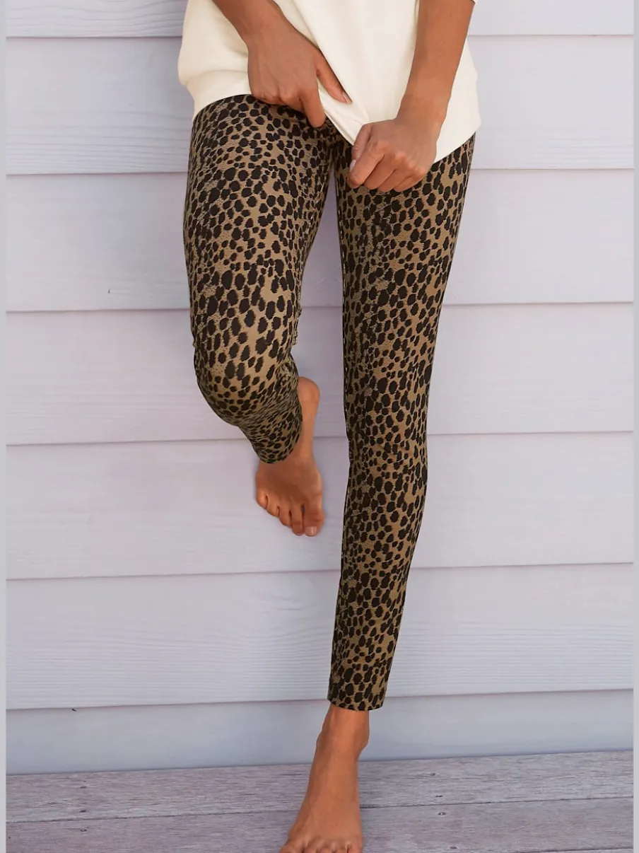 Legging en coton avec imprimé animal et taille ajustée