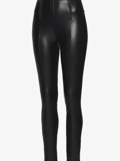 Legging en matière synthétique avec glissières et nervures devant