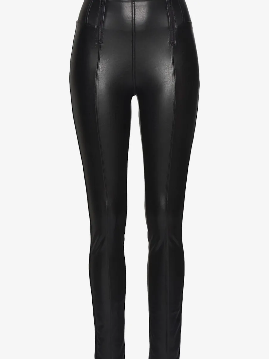 Legging en matière synthétique avec glissières et nervures devant