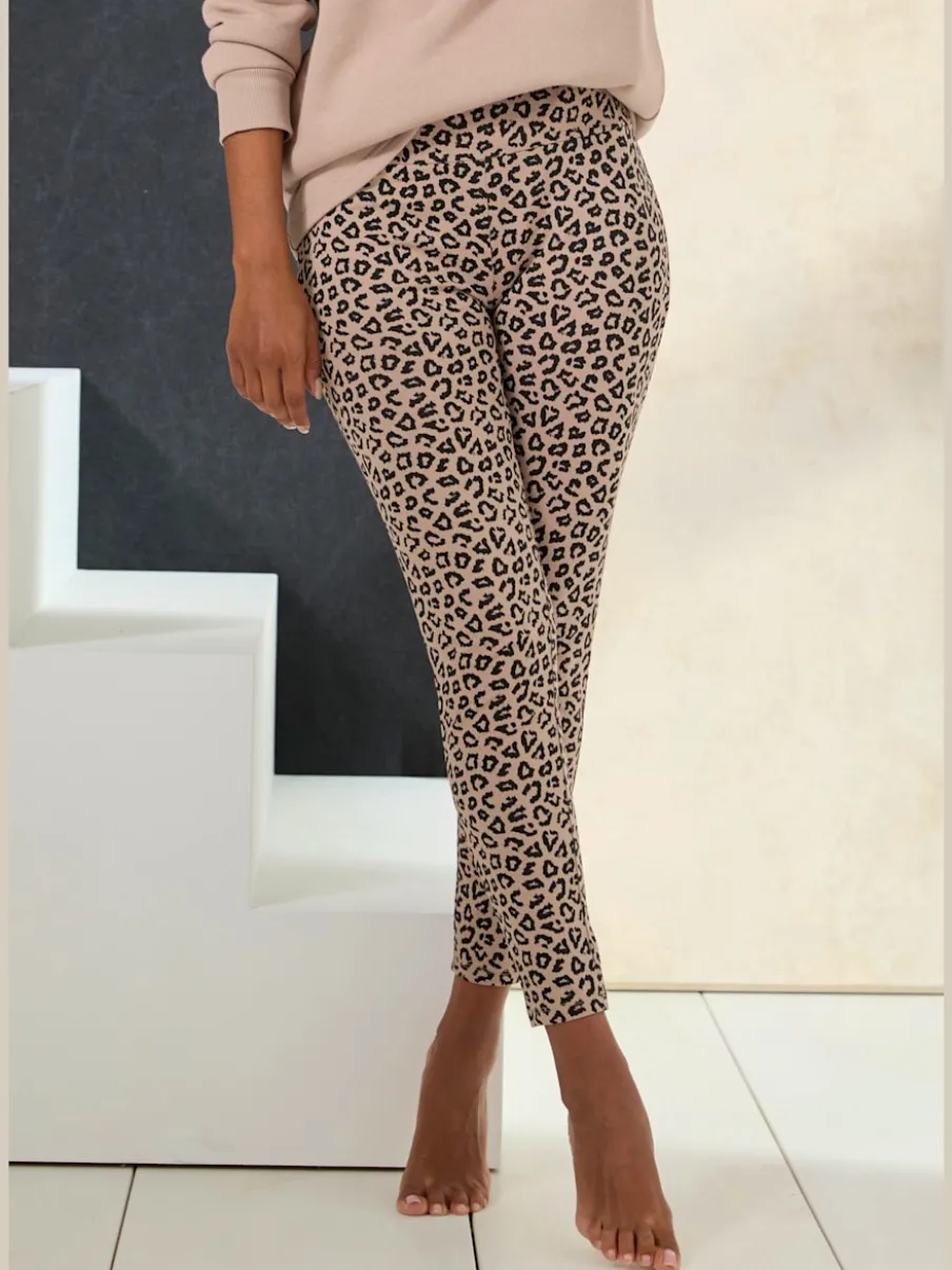 Legging à imprimé léopard avec large ceinture élastique en coton doux