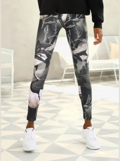 Leggings longs imprimés avec large bord-côte extensible
