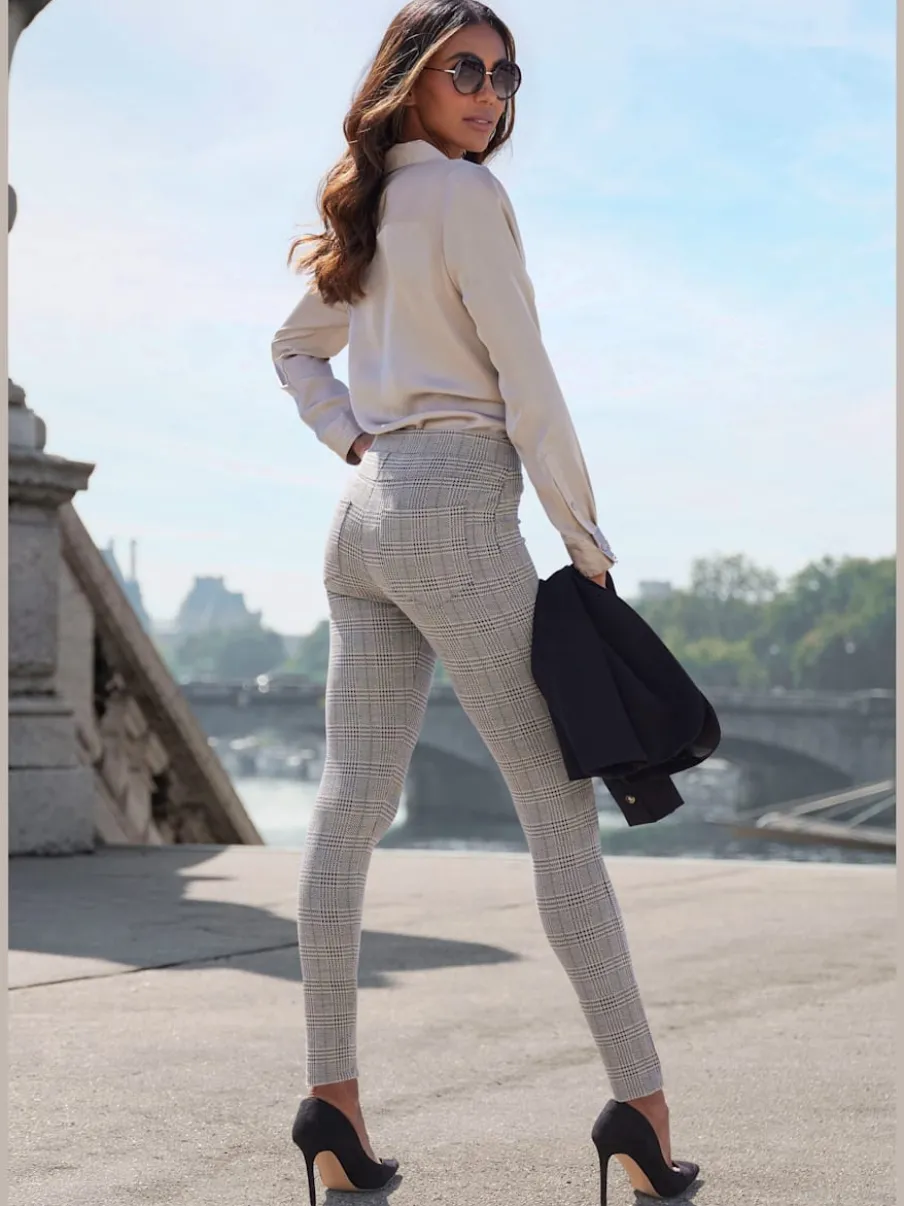 Leggings à motif prince de Galles tissu extensible avec poches