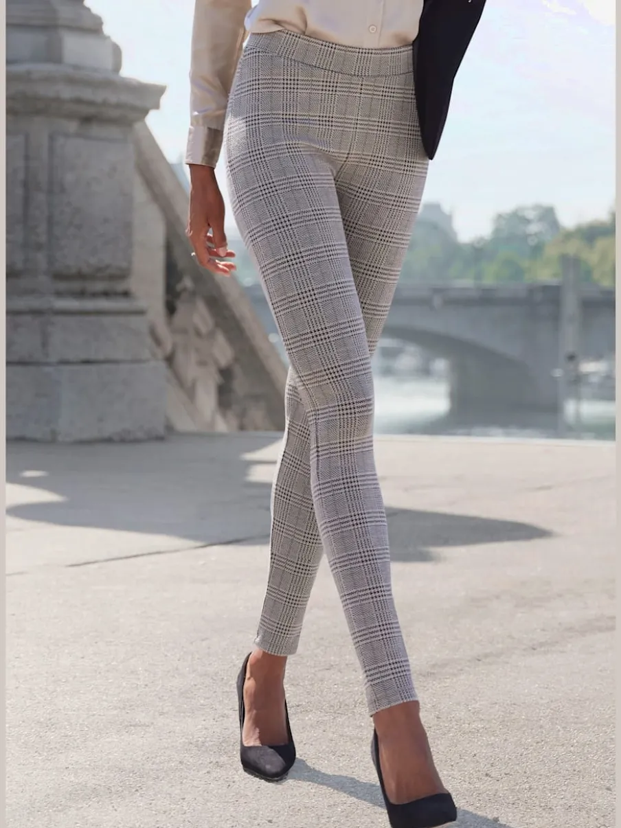 Leggings à motif prince de Galles tissu extensible avec poches