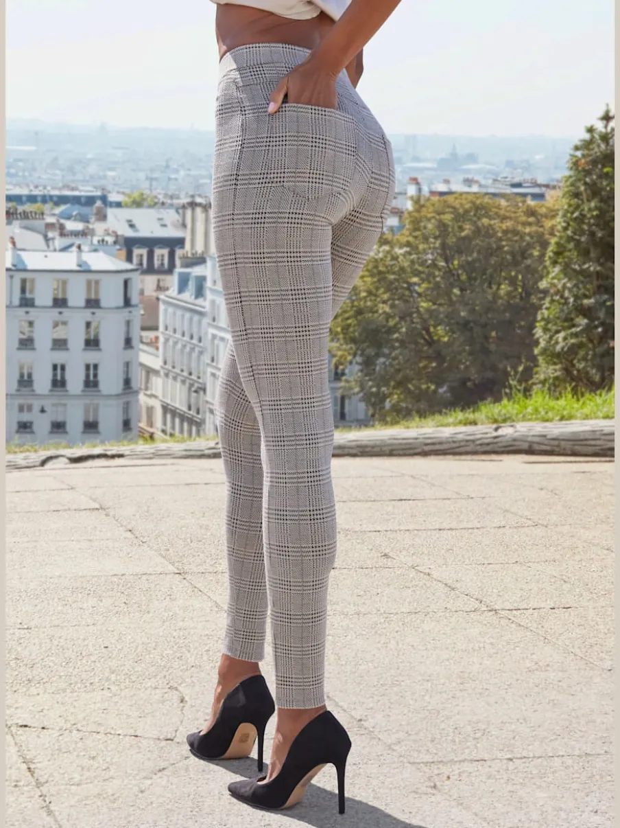 Leggings à motif prince de Galles tissu extensible avec poches