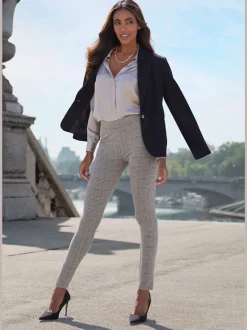 Leggings à motif prince de Galles tissu extensible avec poches