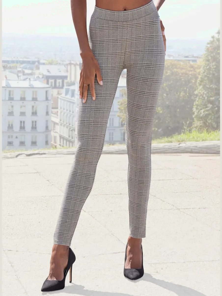 Leggings à motif prince de Galles tissu extensible avec poches