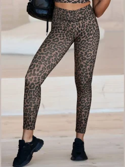 Leggings performance avec bord-côte en V et motif léopard