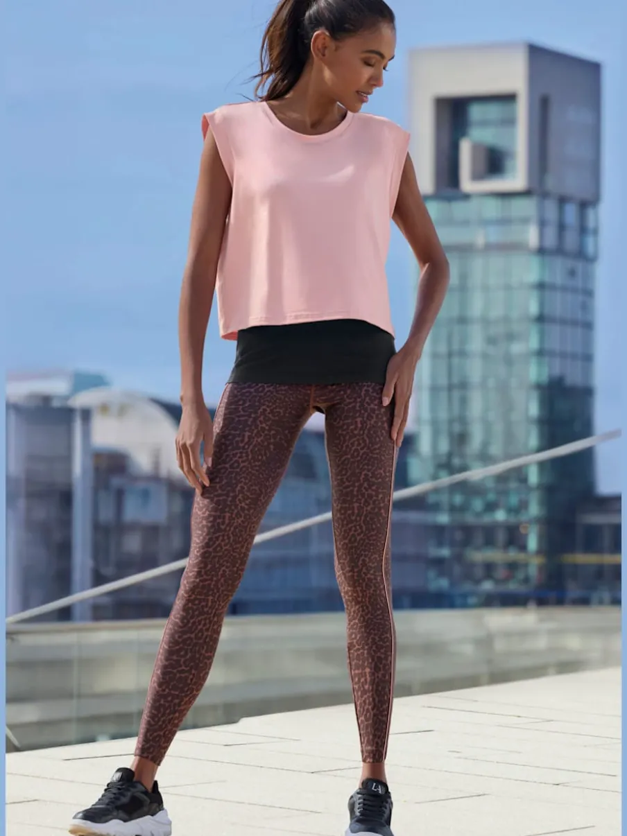 Leggings performance à imprimé animal avec ceinture élastique et passepoils contrastés