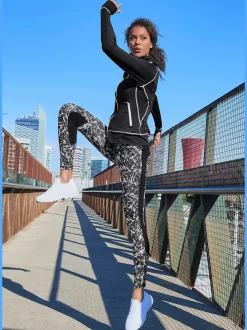 Legging sport très extensible avec motif moucheté et ceinture élastique