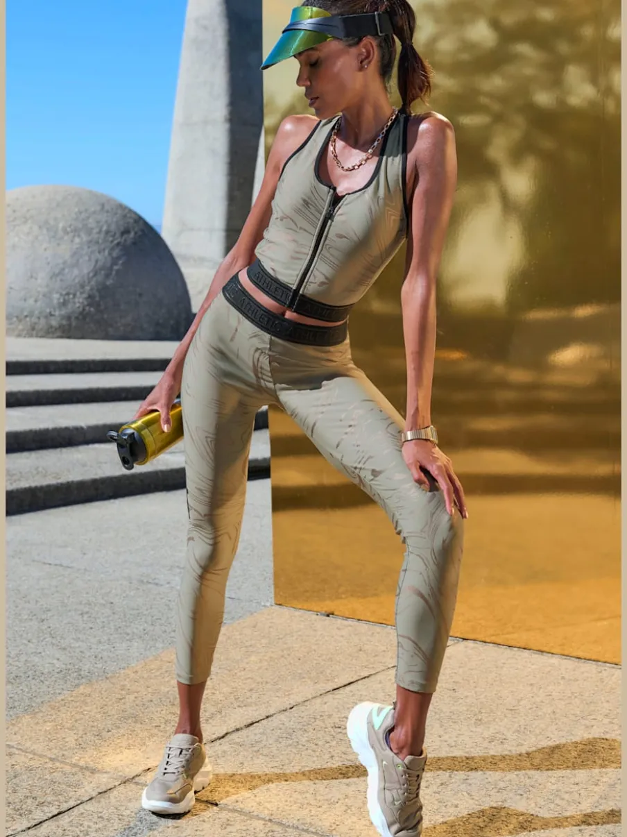Leggings techniques au motif abstrait avec ceinture personnalisée