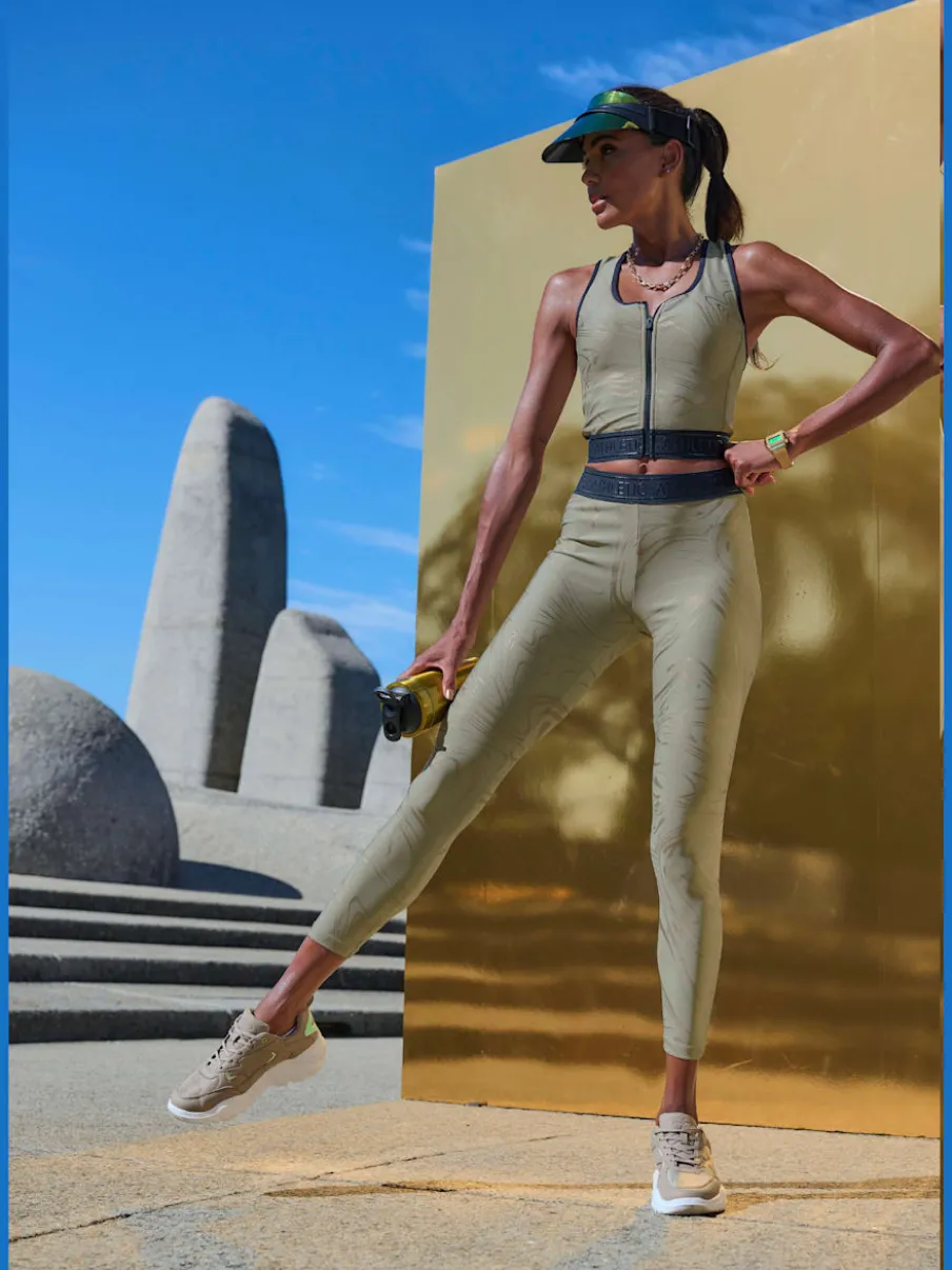 Leggings techniques au motif abstrait avec ceinture personnalisée